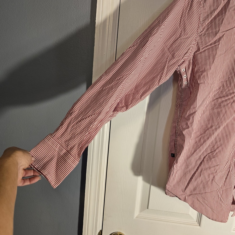 Victorinox Vertical Striped Tailored Fit Red/White Button Down Long Sleeve Shirt - Picture 10 of 13